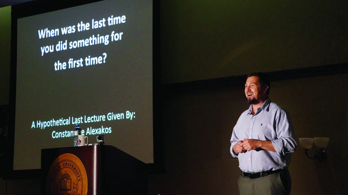 Director of Student Activities Constantine Alexakos delivers Rowan University's annual Last Lecture. -Staff Photo/Anthony Medina