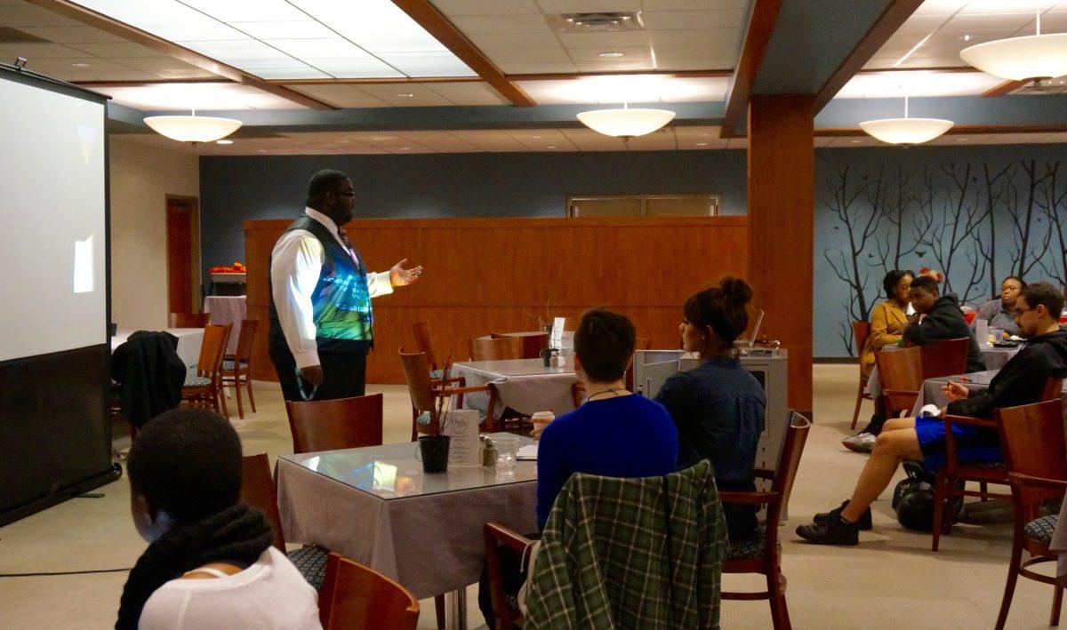 Samuel Jay presents his views on Black Lives Matter at the Feb. 22 ProfTalk.  Jay is a second-year graduate student and higher education administration major. -Staff Photo/Anthony Medina