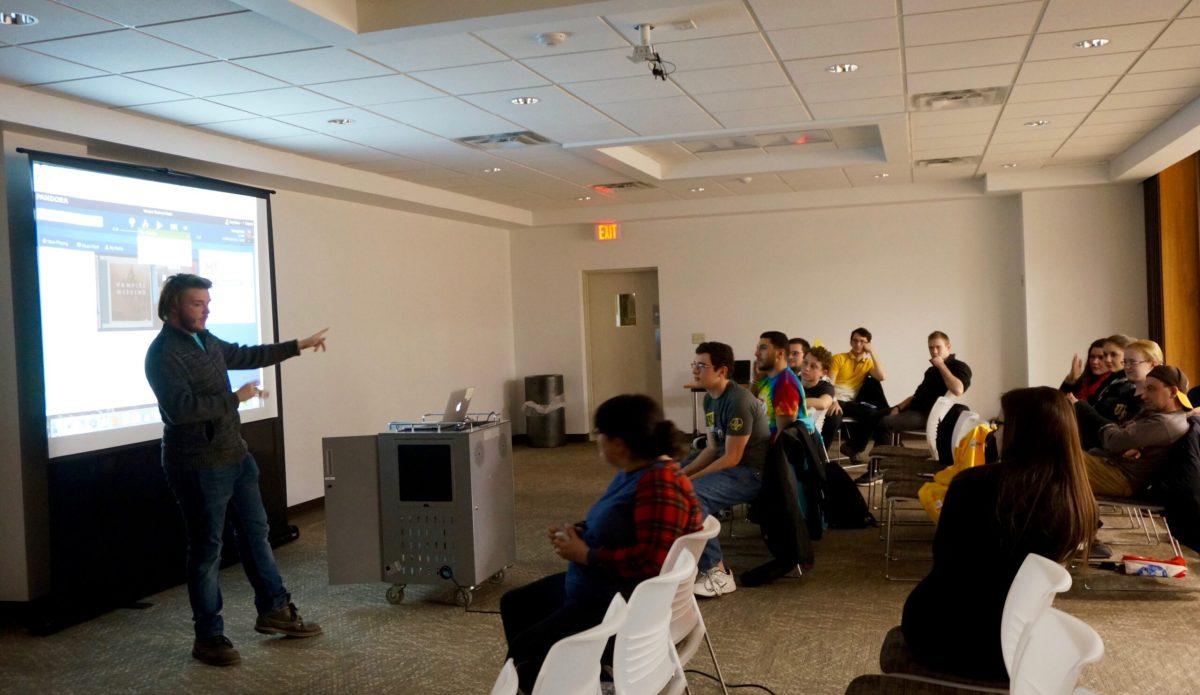 Ian Buchanan was one of the student speakers who presented at this week's ProfTalk on positivity on Tuesday, Feb. 9. Buchanan is a senior radio, television and film and writing arts major. -Staff Photo/Anthony Medina.