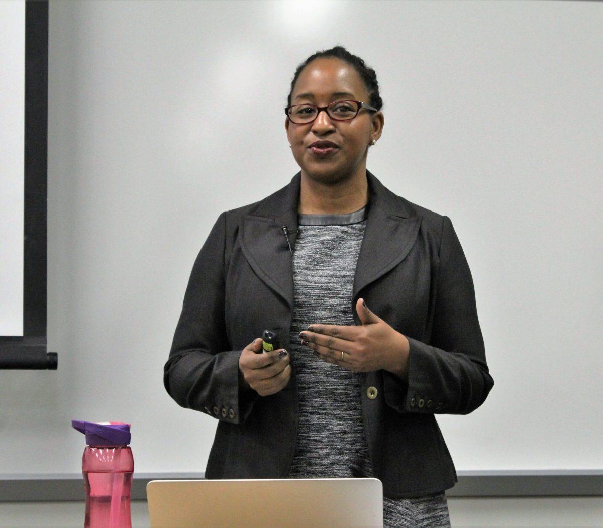 Nyasha Junior spoke about womanism, intersectionality and biblical interpretation at Theorizing at Rowan's Feb. 4 discussion. Junior is an assistant professor of Hebrew Bible in Temple University’s Department of Religion. -Assistant Photo Editor/Amanda Palma. 