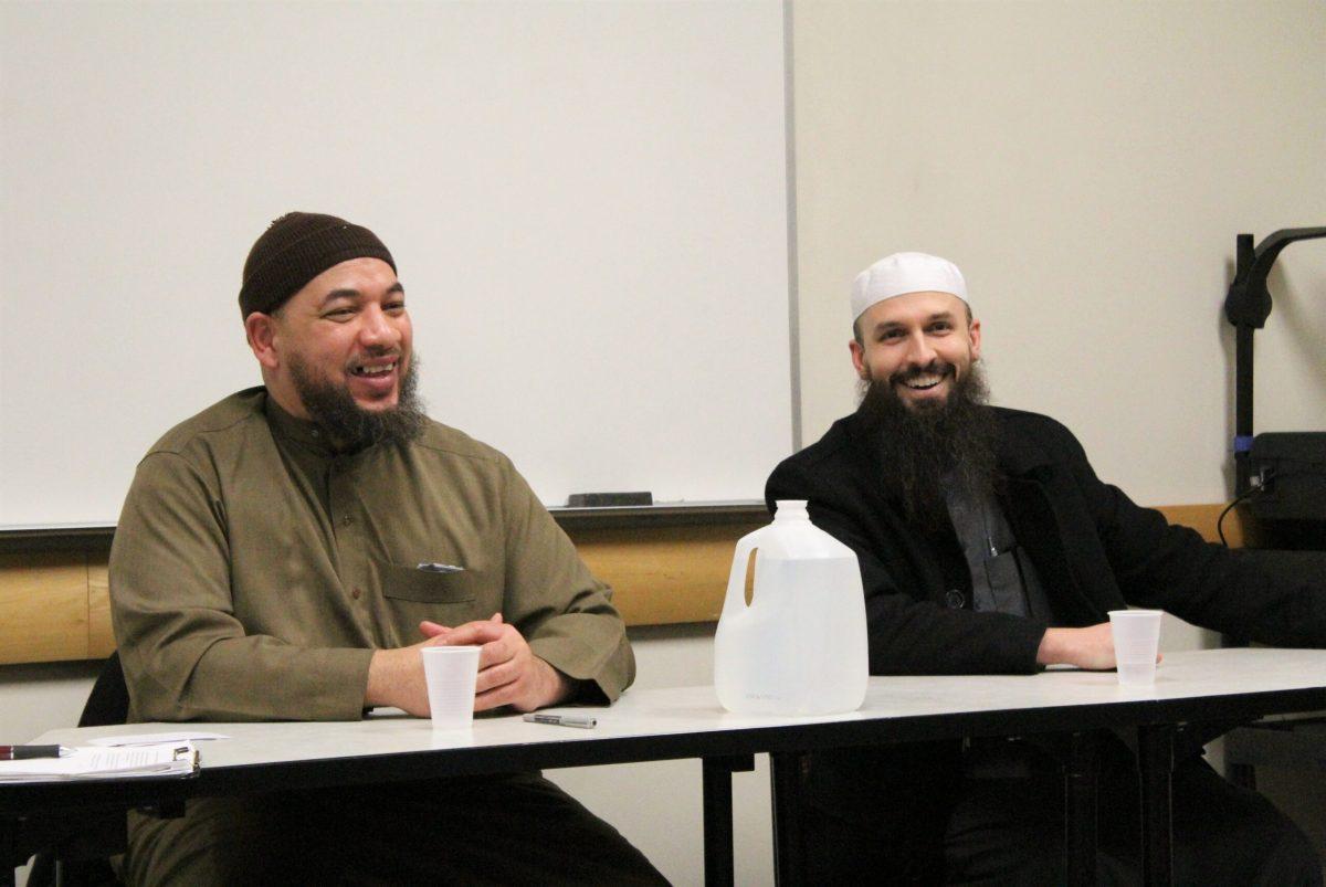 From left: Imam Sami Faheem and Imam John Starling during the Islamophobia talk held in James Hall on Feb. 17. Faheem is the Director of the Quba School and Islamic Center in Camden, and Starling is the Director of the Gracious Center of Learning and Enrichment Activities in Cherry Hill. -Assistant Photo Editor/Amanda Palma