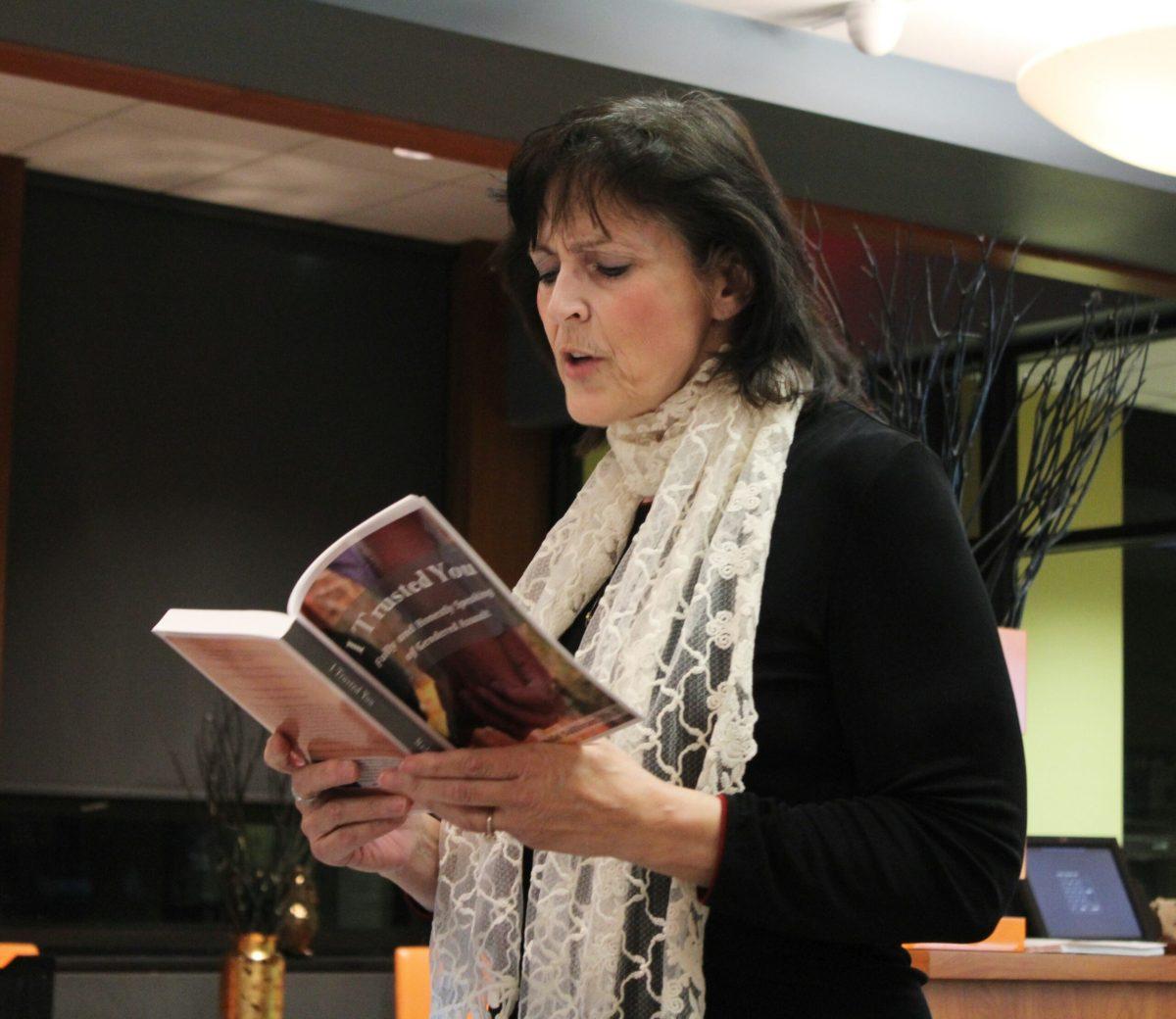 Dr. Nadine Sullivan reads from her book "I Trusted You" at the April 7 ProfTalk. -Assistant Photo Editor/Amanda Palma