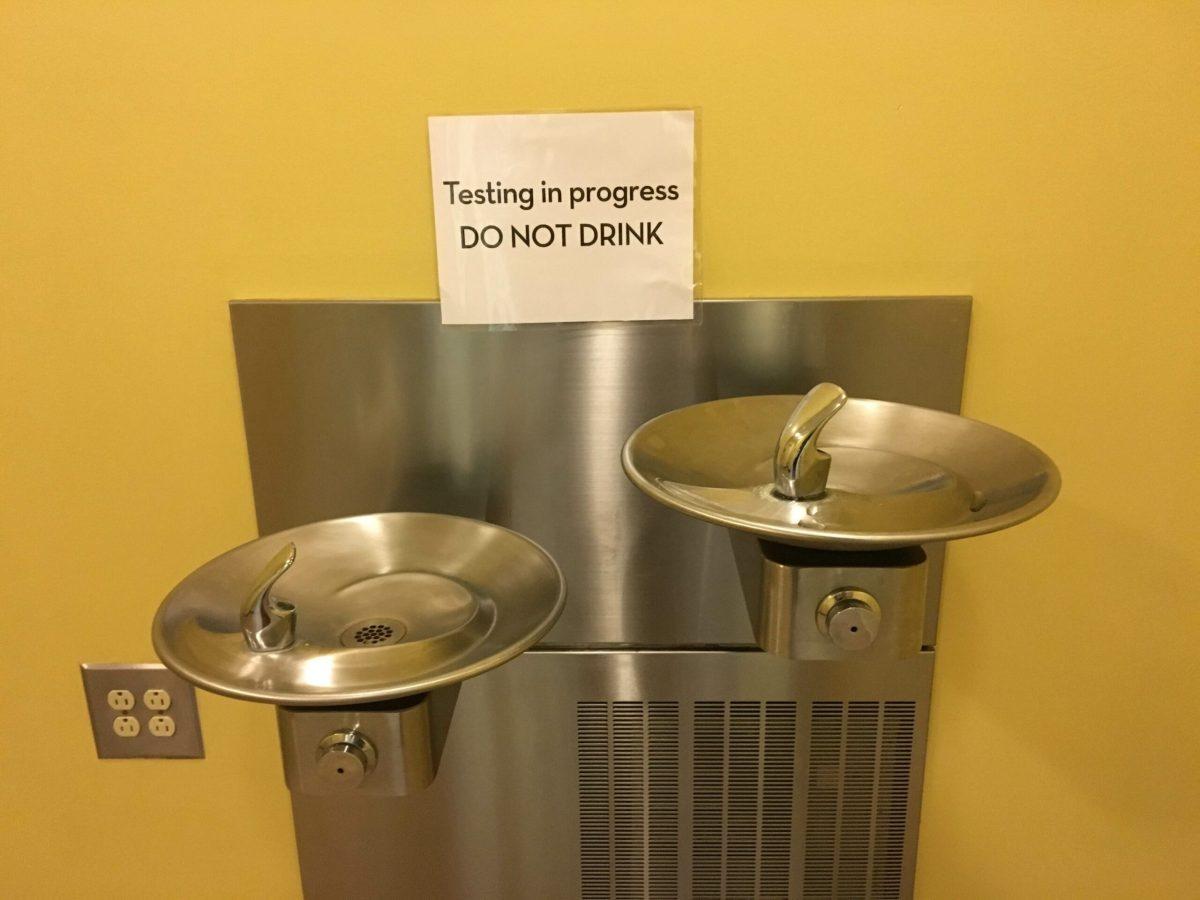 Signs indicated across campus not to drink water from certain fountains. Water testing is ongoing. -Stock photo