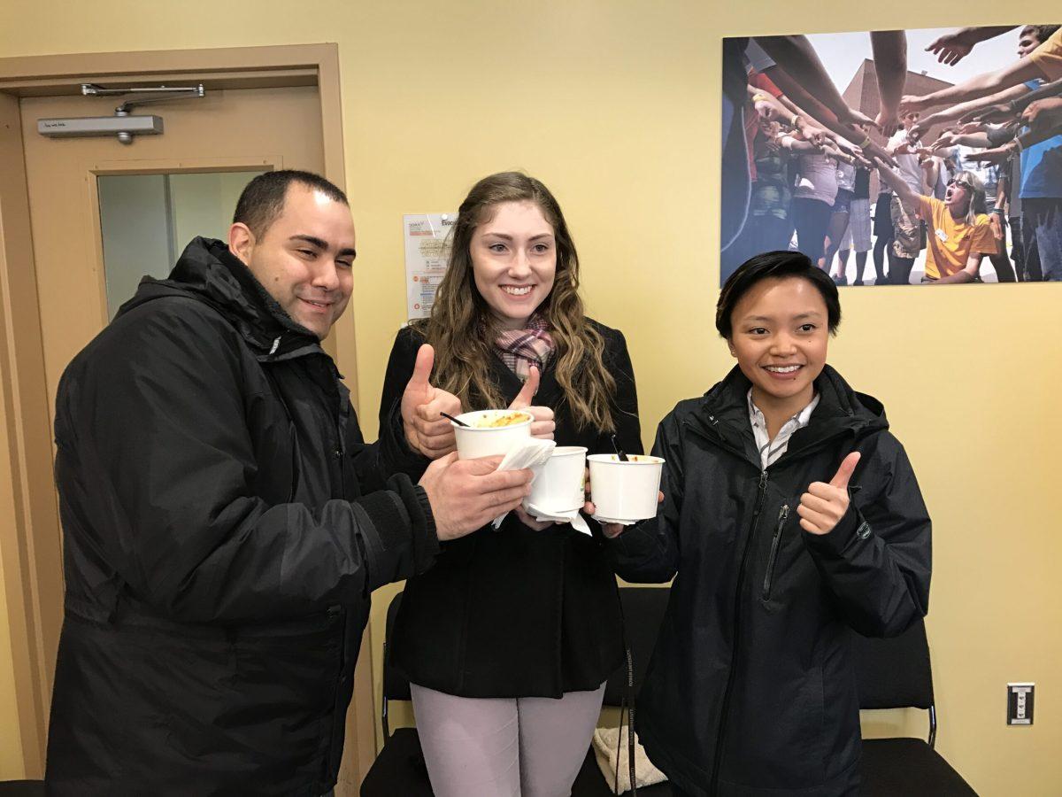 Students enjoy freshly made chili during the grand opening of the SHOP. -Staff Photo/Justin Fata