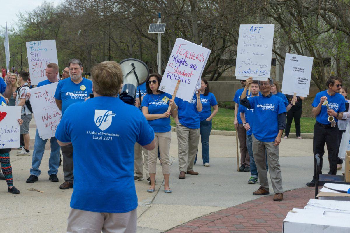 Rowan professors march in protest for a new contract from the university. -Photo Editor/Cole Ditzel