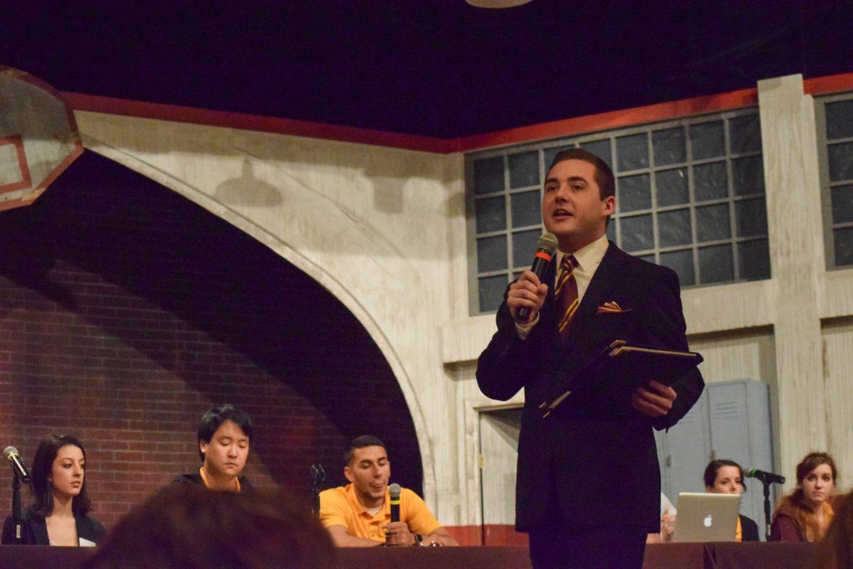 Mike Viola, gives a speech before becoming the new Associate Vice President of Student affairs for SGA. -Staff Photo/Andrew Turco