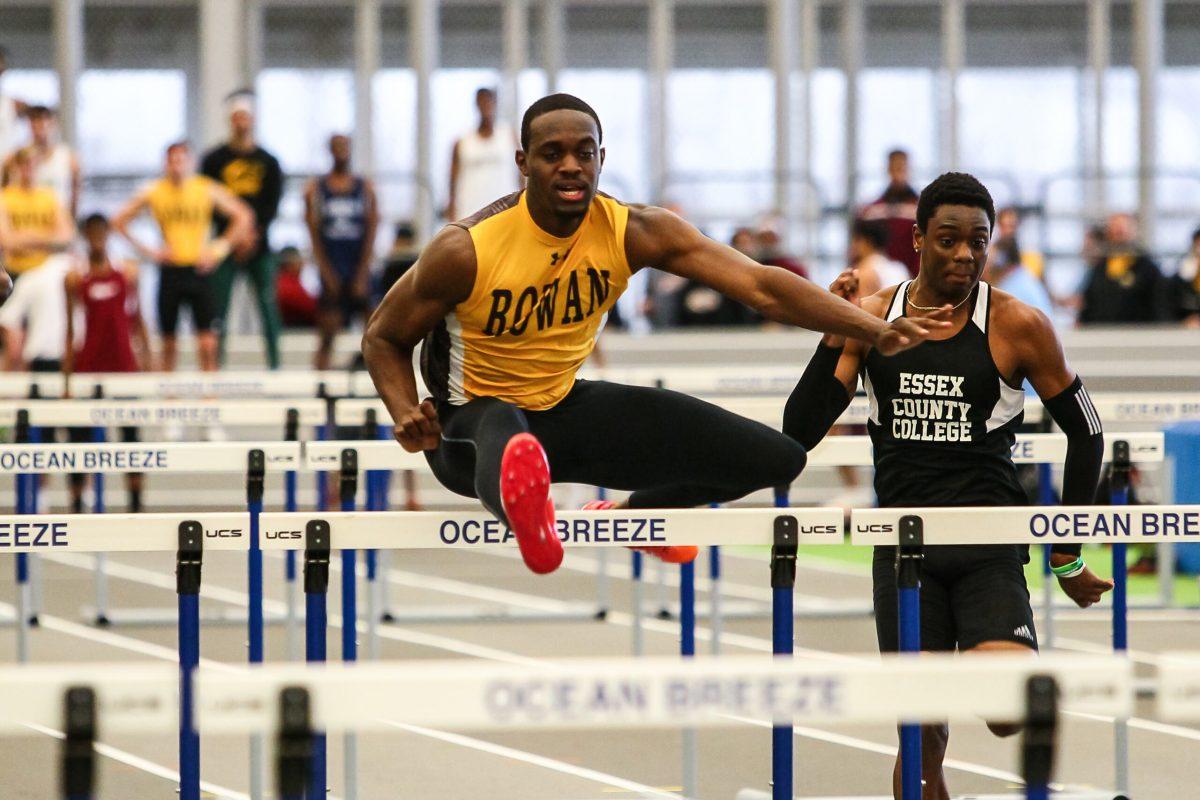 Junior David Benjamin during hurdles earlier this year. Benjamin placed first in the 100 meter hurdles at the Morgan State Invitational. -Photo courtesy of Sports Information