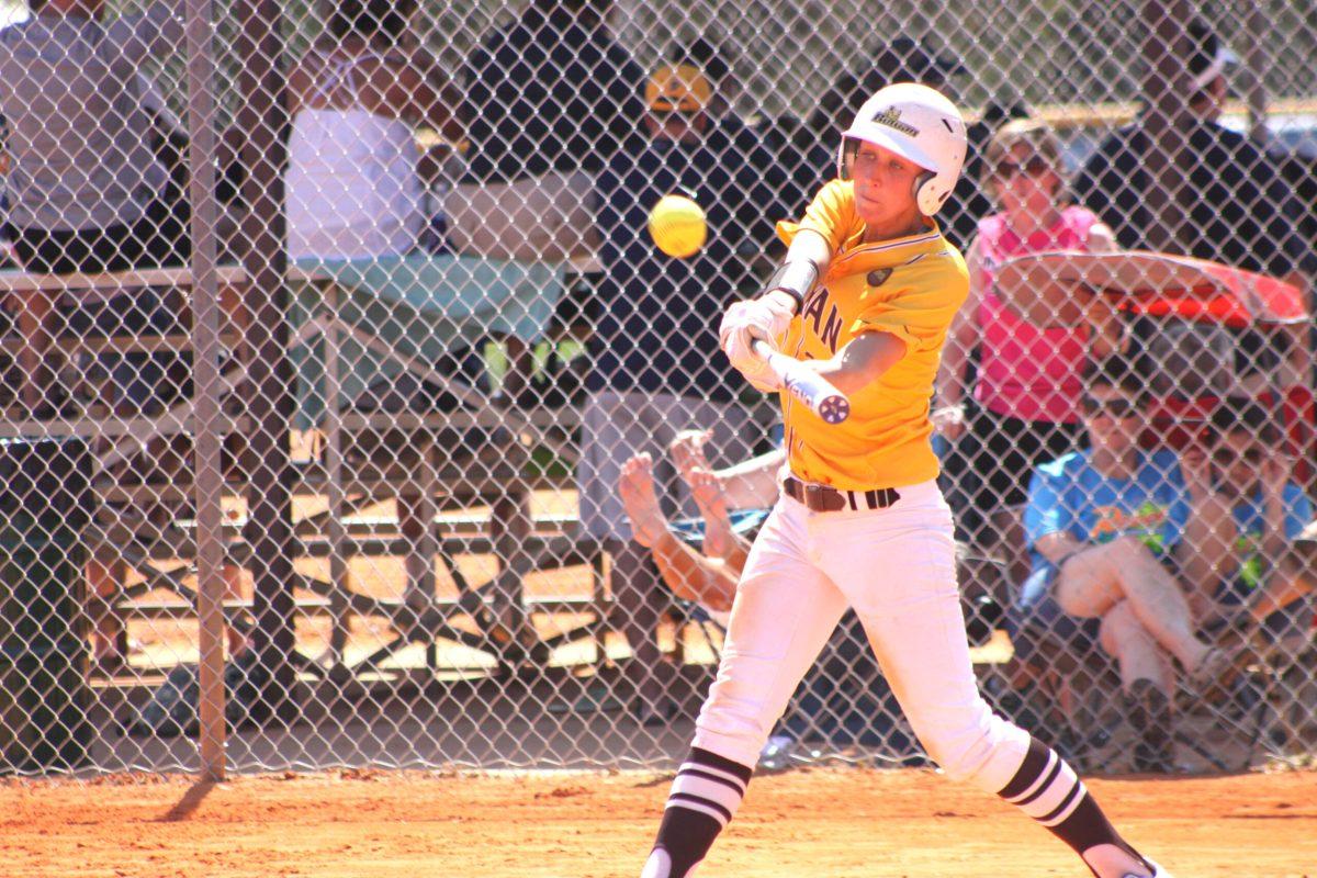 Mia Baldassari hits a ball in a game earlier this year. Baldassari has 22 RBI's on the year. - Photo courtesy of Sports Information