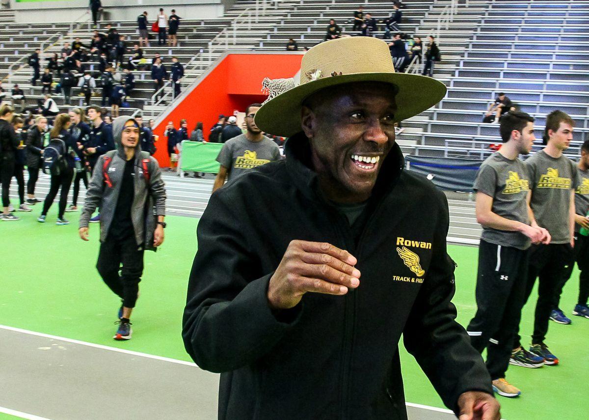 Derick "Ringo " Adamson celebrates after Rowan won the NJAC Championship. - Photo / Rowan Athletics 