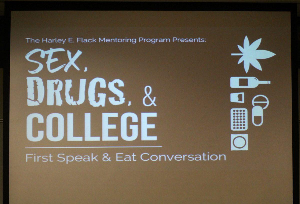 Speak and Eat Conversation Series treated students to pizza at the first speak and eat event of the semester. -Staff/Photo Jaryd Leady