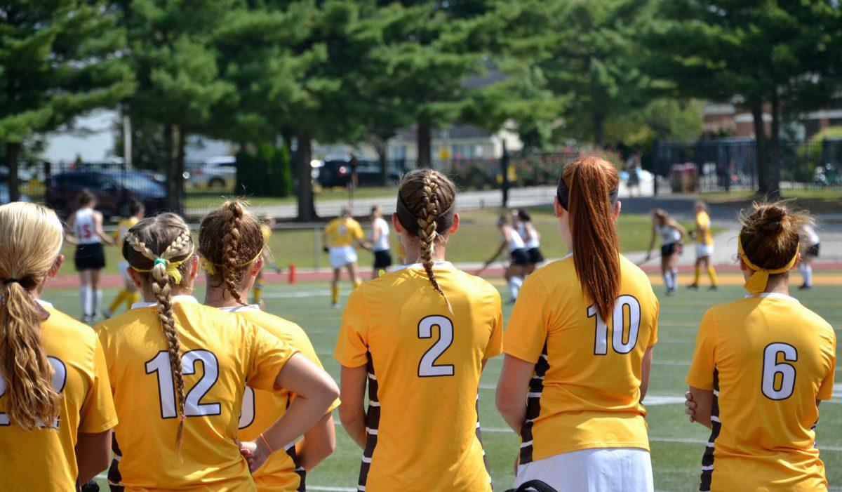 The Rowan field hockey team looks on prior to their home matchup against Haverford College on Saturday. Photo Editor/Nicole Mingo