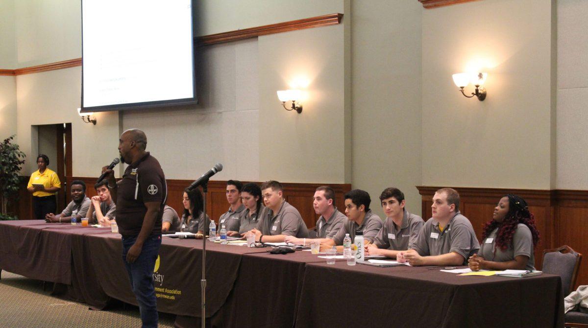 Dean Jones speaks at a meeting of the Rowan SGA. -Staff Photo/Jaryd Leady