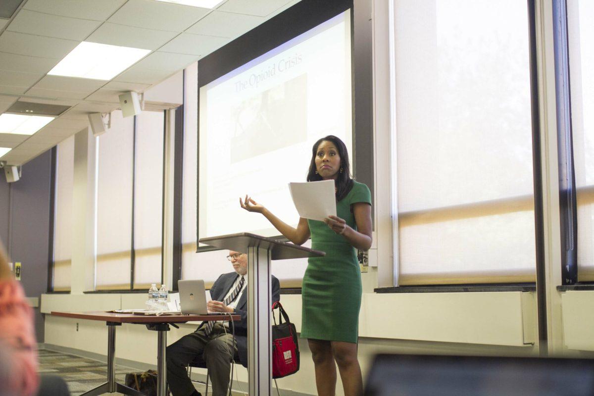 Dr. Jennifer Caudle talks to Rowan community about heroin epidemic. - Staff Photo/Miguel Martinez