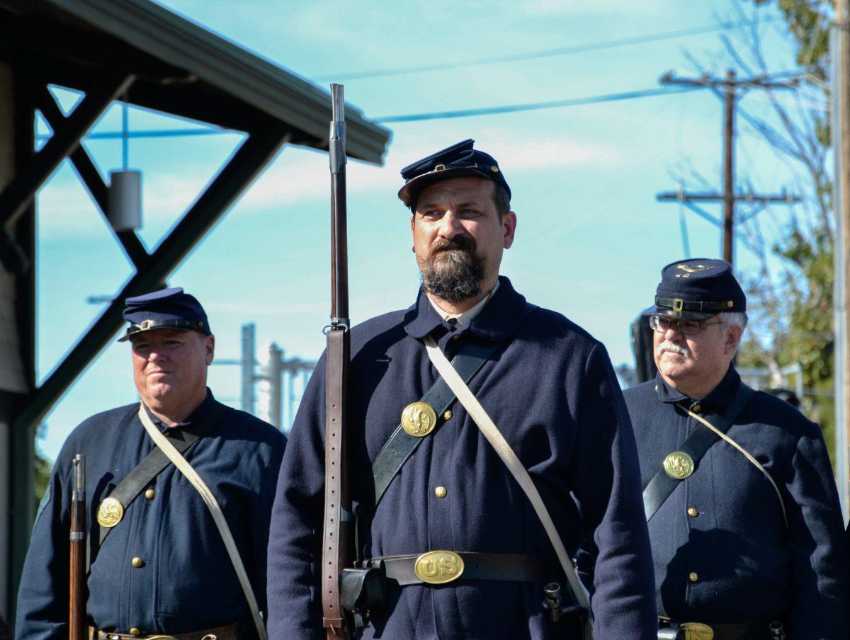 “Phil Neff, of Paulsboro, stands at attention at Civil War Day hosted by the Glassboro Historical Society at the West Jersey Depot Museum on October 22, 2017”. -Photo Editor/Nicole Mingo