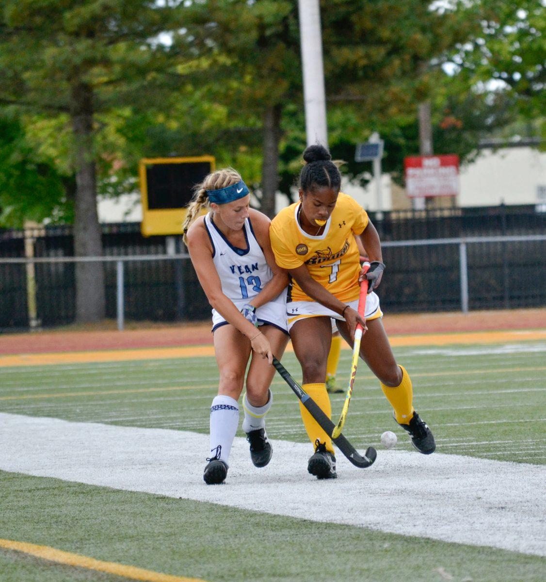 Senior back/midfielder fending off an attack from a Kean University player earlier this year. Photo Editor/Nicole Mingo