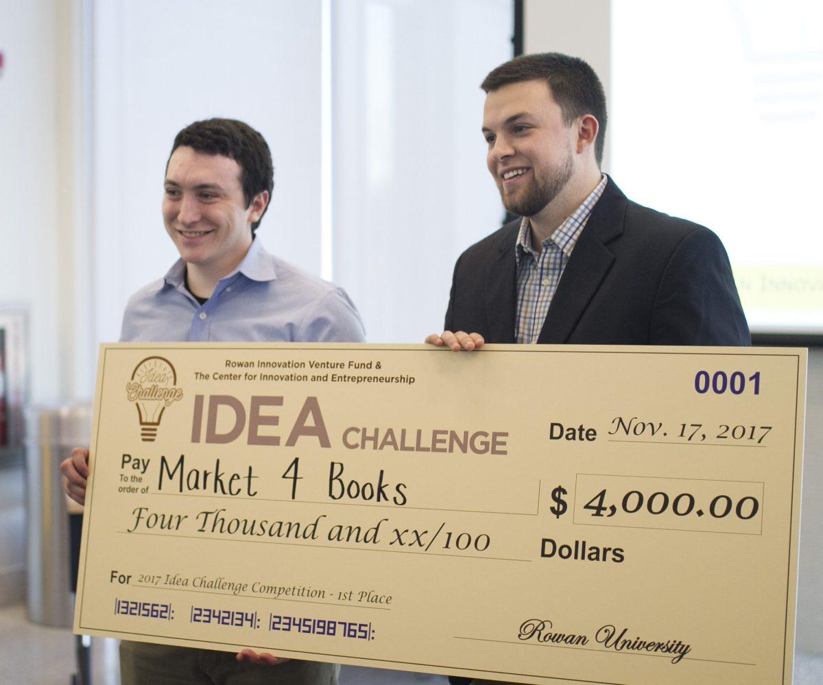 1st place winners of  Idea Challenge winners, Market 4 books,  receiving their award check at Rowan University on Nov 17th, 2017. -Assistant Photo Editor/Miguel Martinez