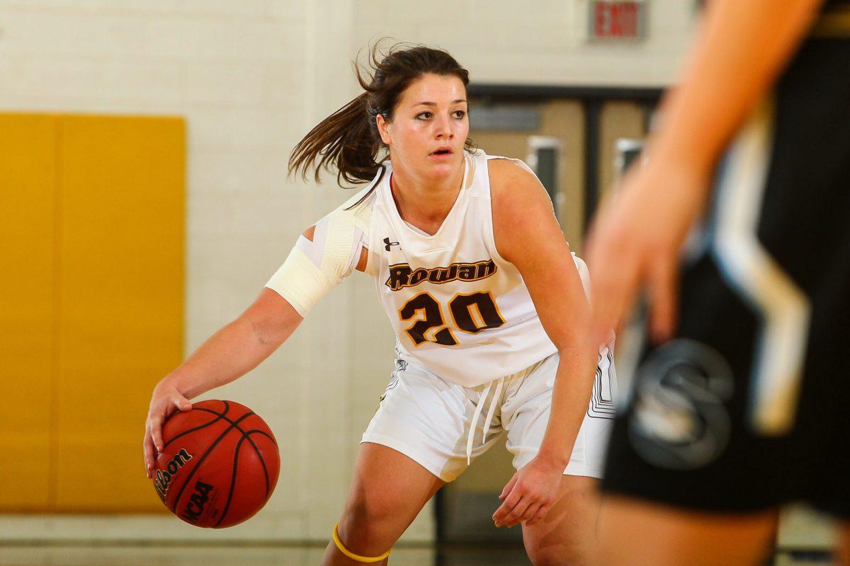 Rowan senior Alex Raring handles the ball in a game earlier this year. Raring is averaging over 12 points a game and has scored more than 10 in six straight contests. Photo courtesy of Sports Information.