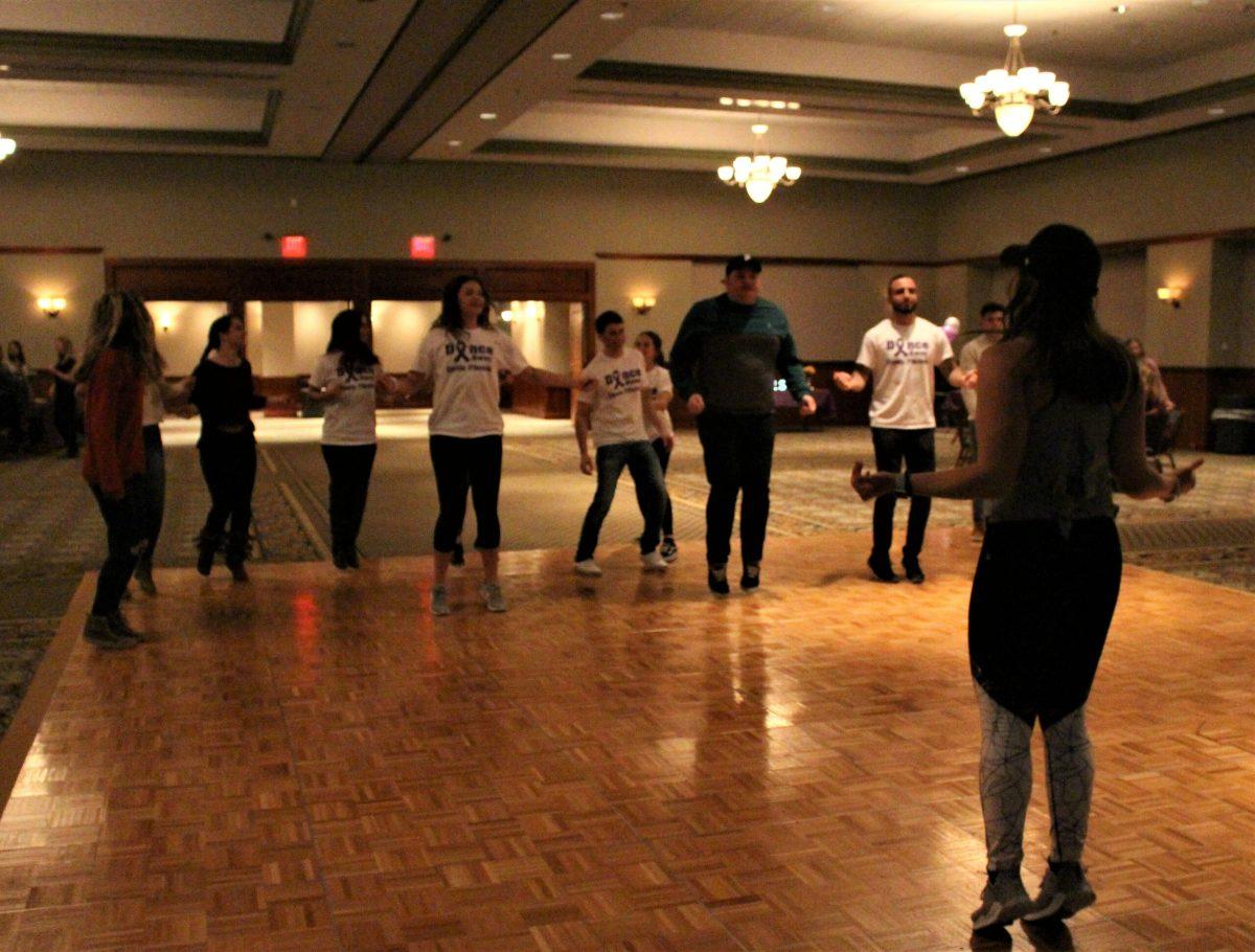 Rowan’s Public Relations Student Society of America get dance lessons at the Dance Away Cysitic Fibrosis. -Photo Editor/Amanda Palma