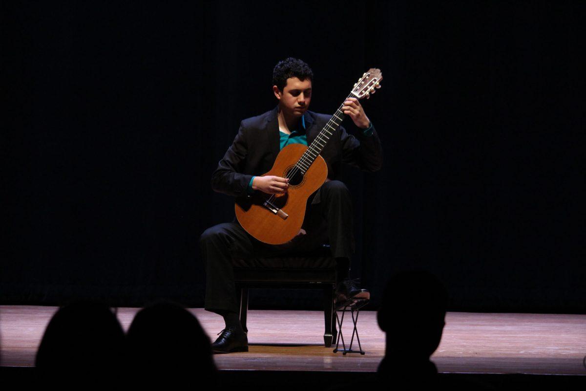 Carlos Bedoya plays a classical guitar recital on Friday, Jan. 26, 2018 in Boyd Recital Hall. -Photo Editor/Amanda Palma