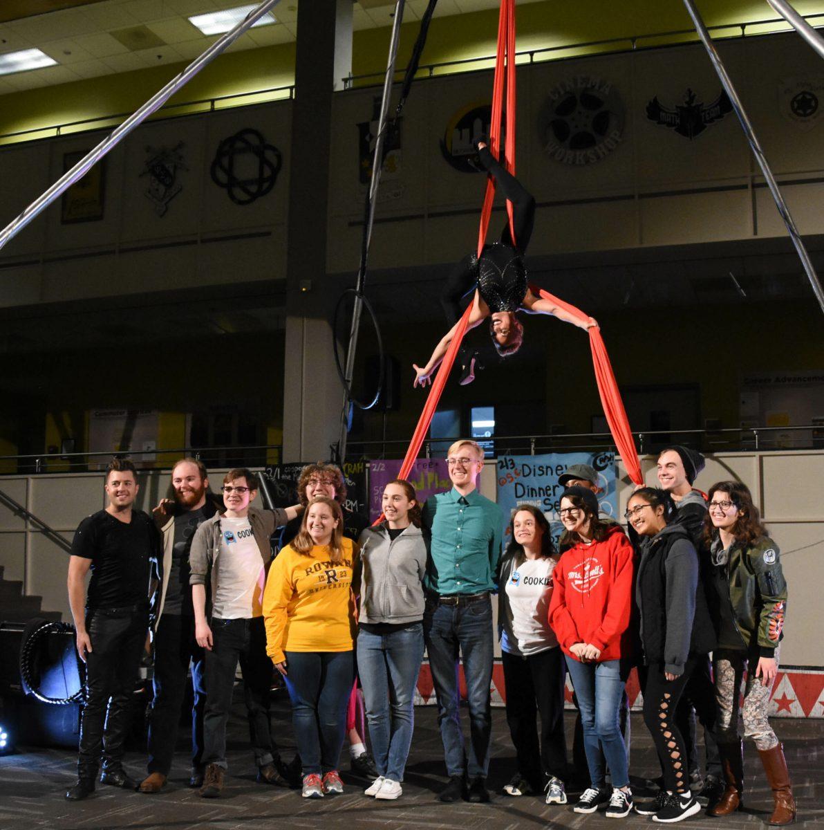 Students pose with Michael DuBois and Viktoria Grimmy of the Great DuBois - Masters of Variety show in the Chamberlain Student Center on Jan. 27, 2017. -Photo Editor/Nicole Mingo
