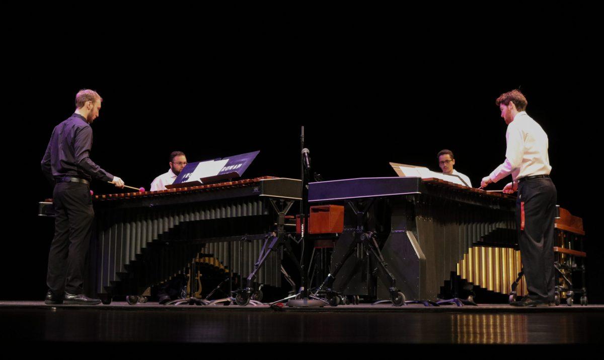 Rowan Percussion Ensemble performs during their spring concert on Monday, Feb. 19, 2018 in Pfleeger Concert Hall. -Staff Photo/Scott Buzby