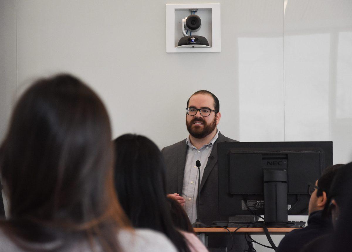 Immigration expert Jason Hernandez speaks to assembled students and administrators about DACA on Feb. 26, 2018. -Photo Editor/Nicole Mingo