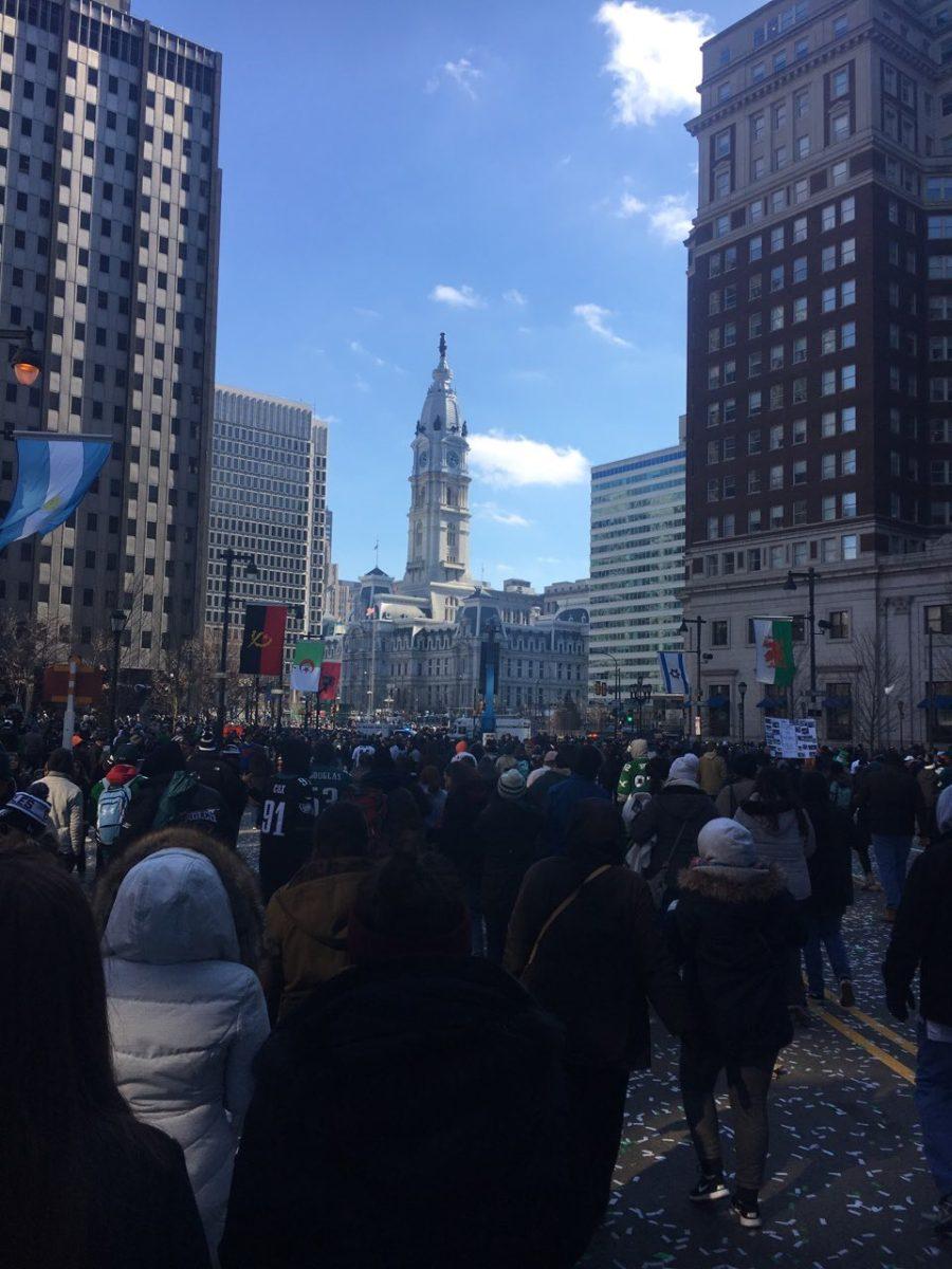 As the parade ended, the crowd made its way back down the Ben Franklin Parkway. -Photo courtesy of Jake Collins