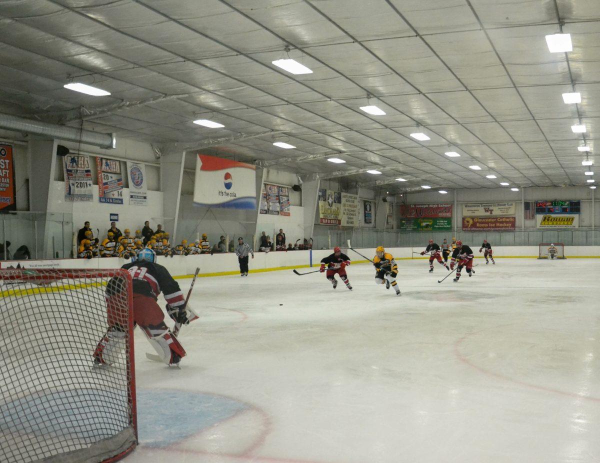 The Rowan DII ice hockey team faces off against Montclair State University earlier this year. Photo Editor/Nicole Mingo