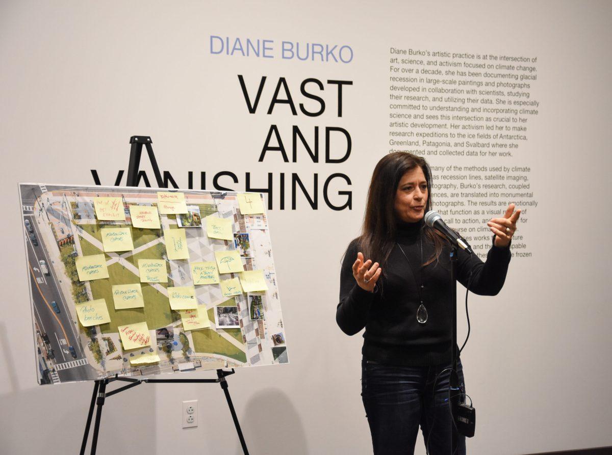 Gloucester County Freeholder Heather Simmons discusses options for the Glassboro Town Square at the Creative Glassboro committee meeting on Thursday, March 22, 2018 at the Rowan Art Gallery. -Photo Editor/Nicole Mingo  