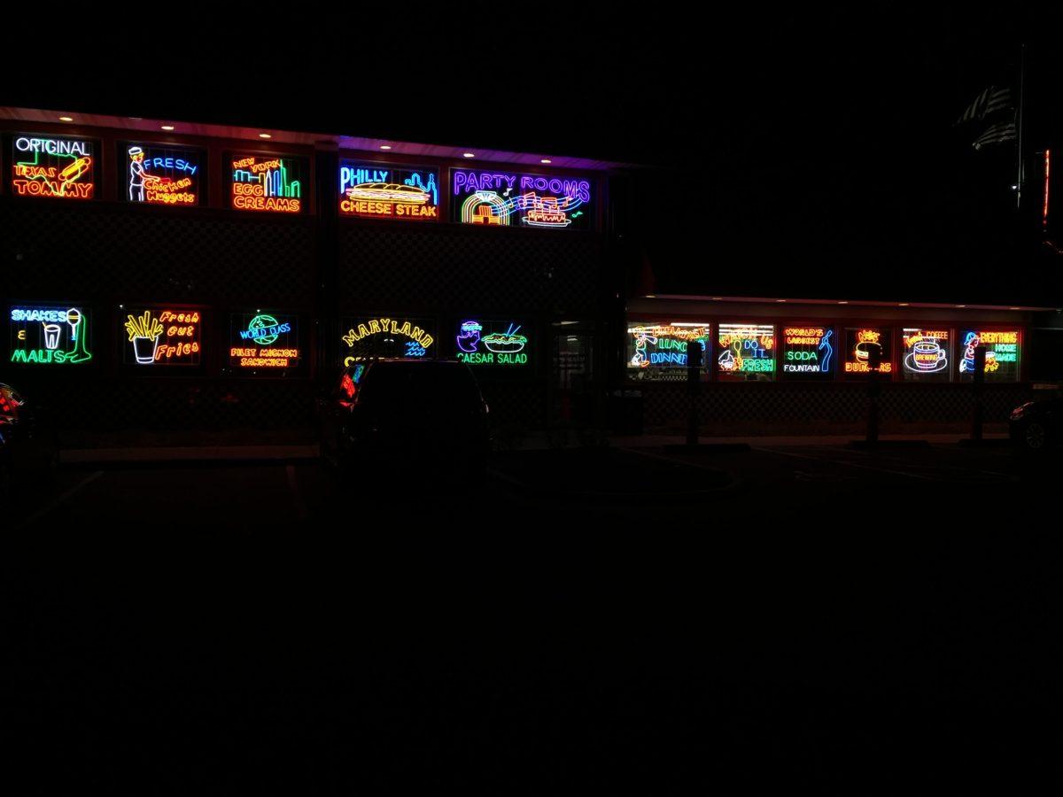 The outside of Nifty Fifty's at night. - Staff Photo/Jesse Mounce