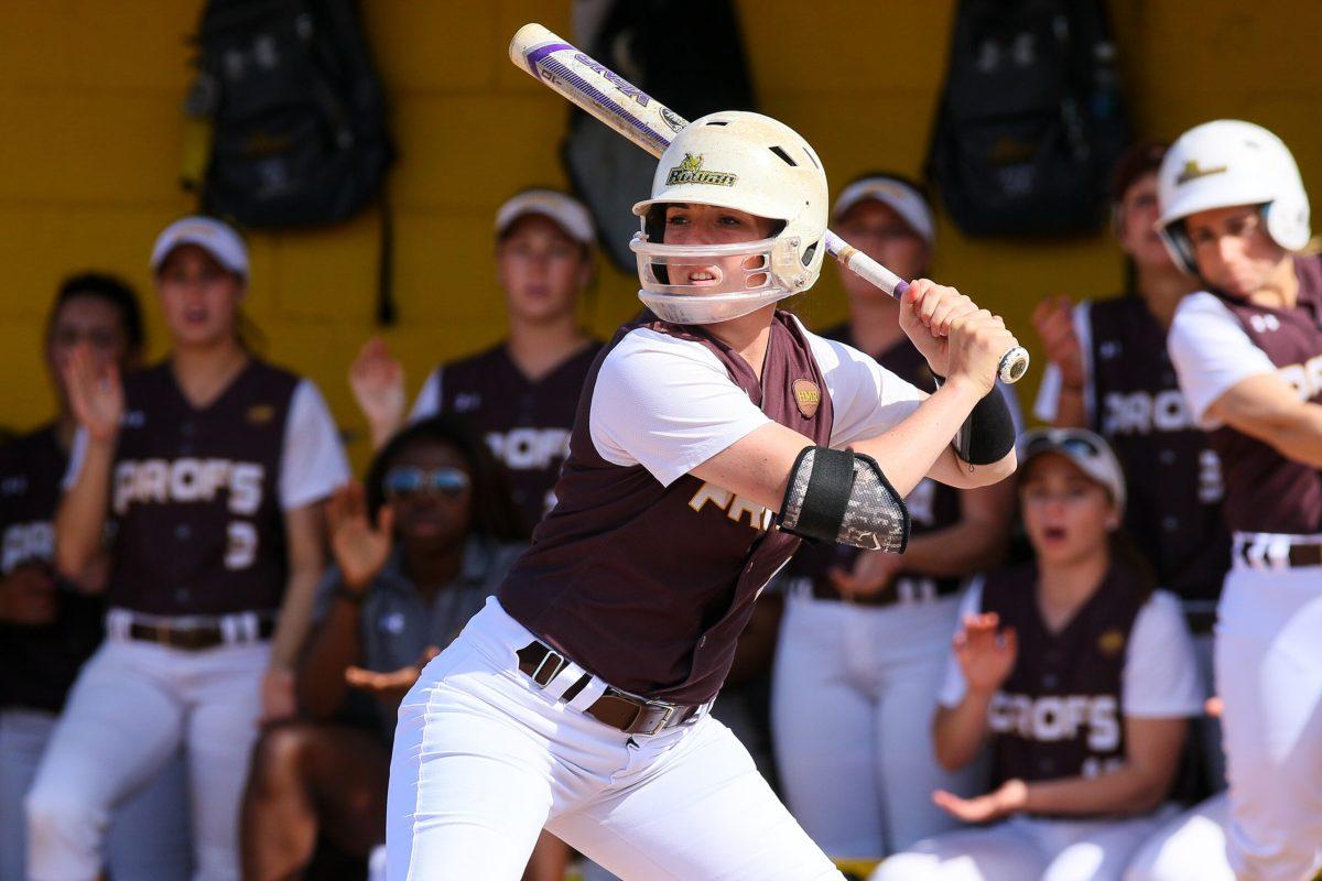 Rowan softball senior captain Morgan Smith takes an at-bat earlier this year. Smith is 4-8 with five walks in just four games this season. Photo courtesy of Sports Information