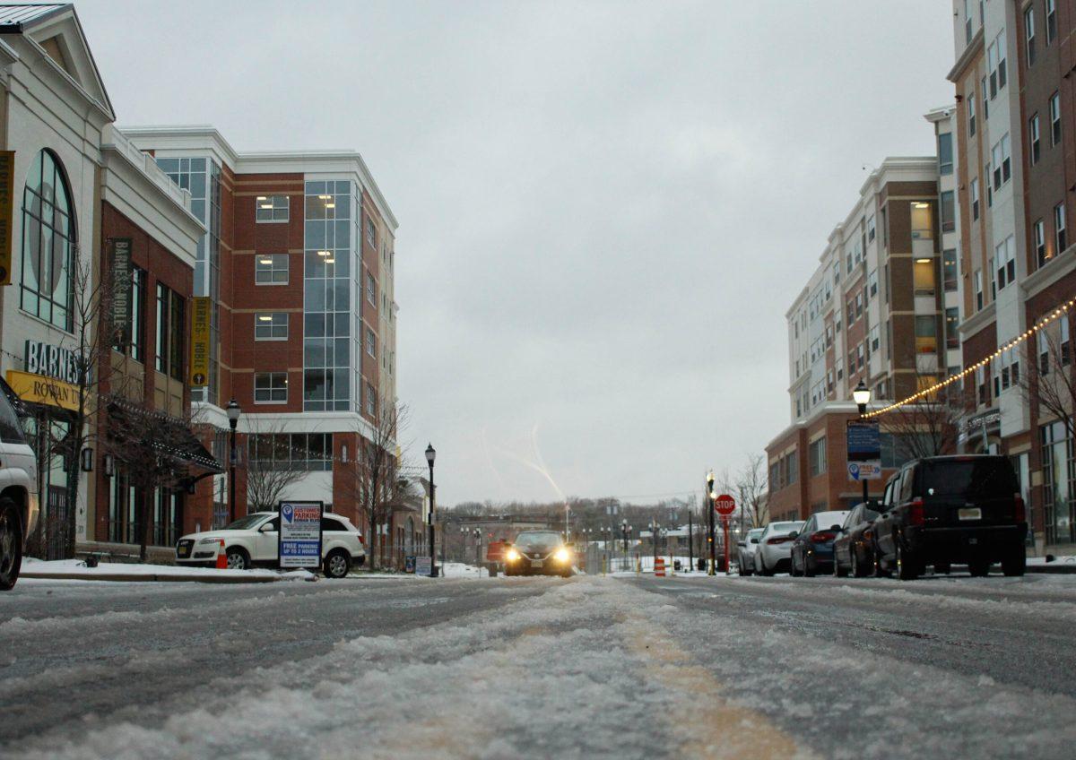 Snow on Rowan Boulevard. -Staff Photo/ Justin Decker