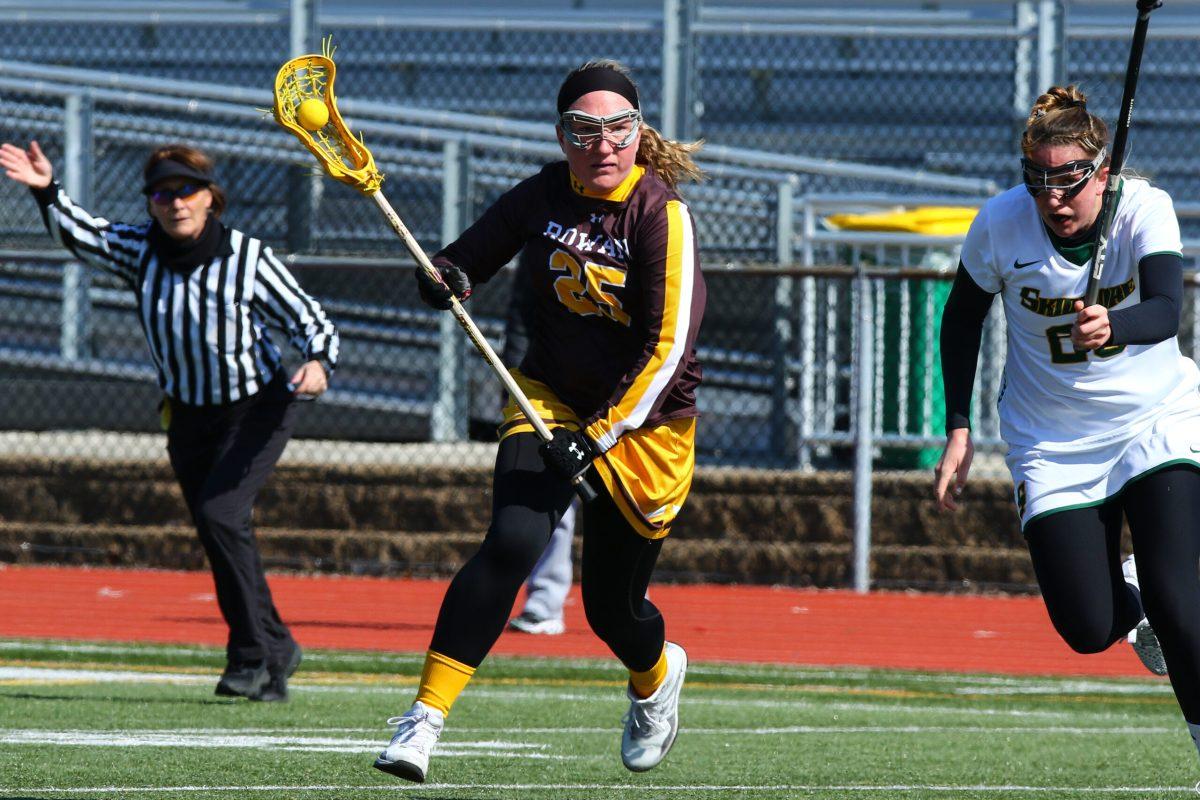 Senior attack Kim Doyle looks to make a move against Skidmore College earlier this year. Doyle has 14 goals on 27 shots this season. Photo courtesy of Sports Information.