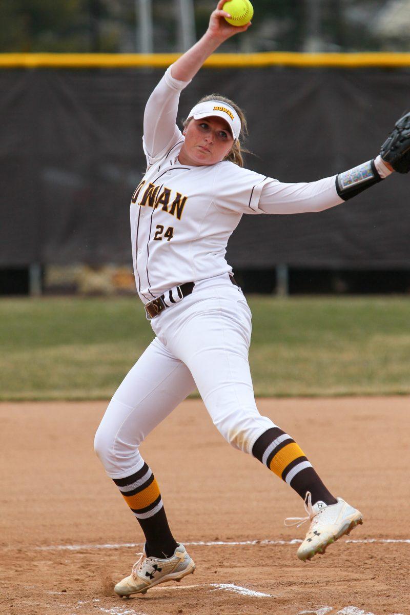 Rowan pitcher Lauren Shannon winds up for a pitch. Shannon has a 1.85 ERA and 53 strikeouts in 56.2 innings pitched. Photo courtesy of Sports Information 