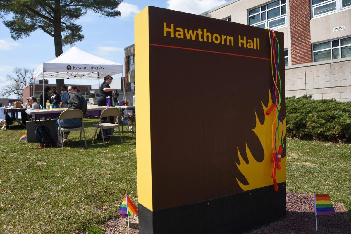 Jump ropes hang on the Hawthorn Hall sign on the front patio during the "Patio Pride" celebration on Hawthorn's front patio on April 11, 2018. (Photo Editor/Nicole Mingo)