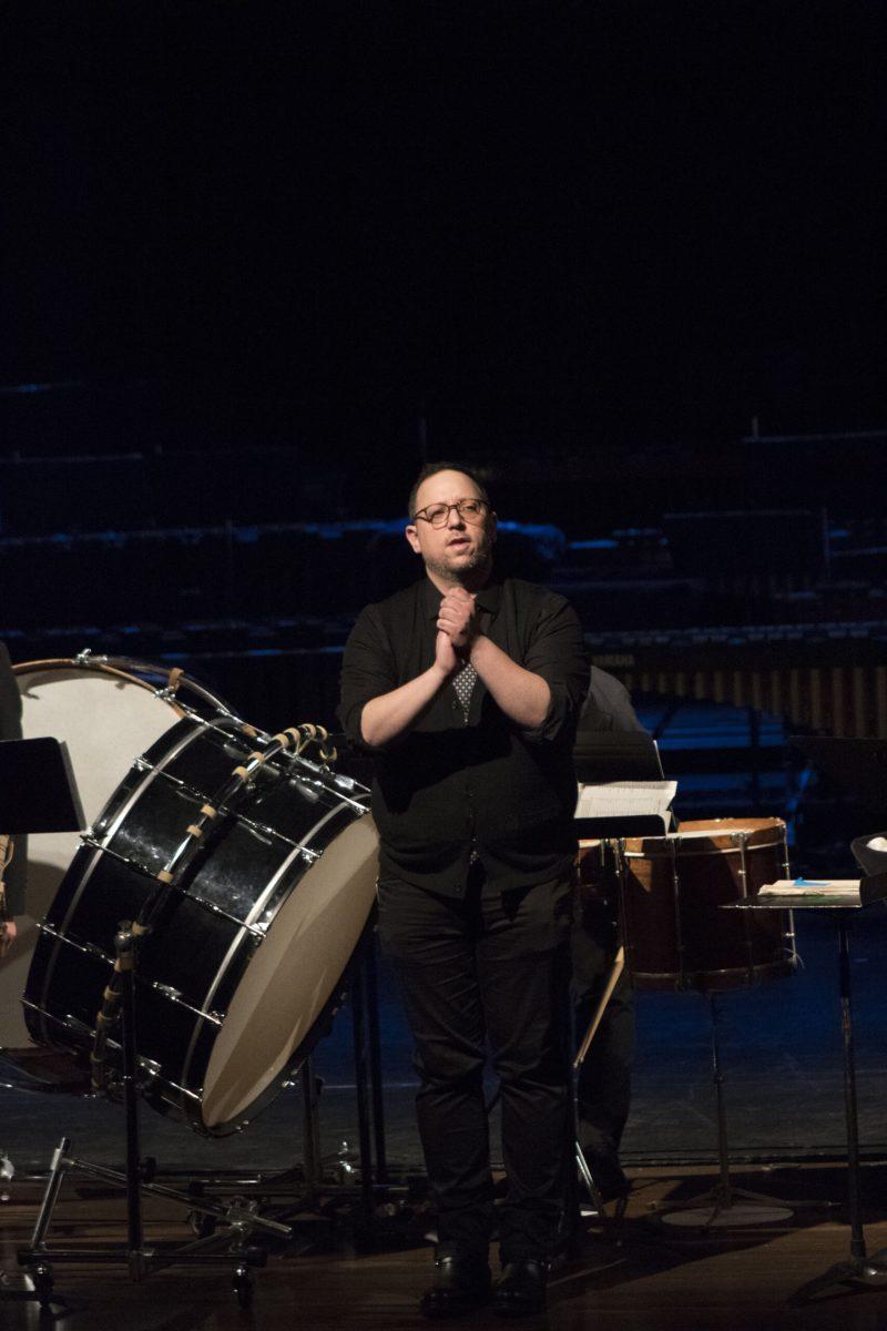 Mate Witten addresses the audience during the memorial concert for his late father, Dean Witten. - Arts & Entertainment Editor/Tara Lonsdorf