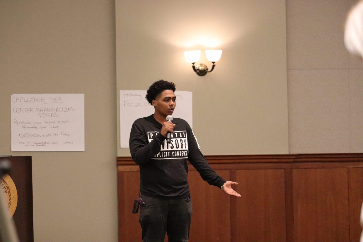 Altaif Hassan speaks at the Rowan University open-forum held on Friday.
-Photo Courtesy of / Dyone Payne