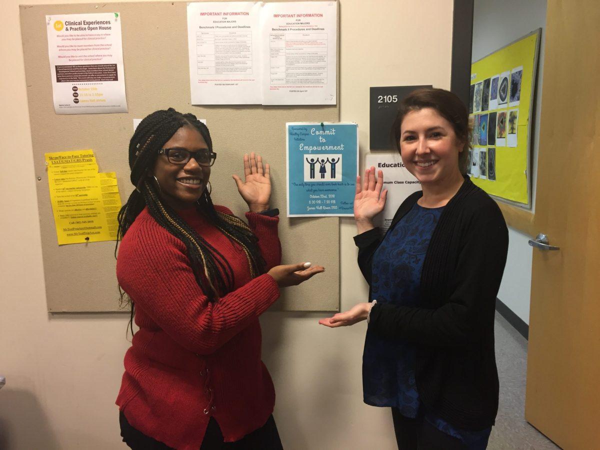 Breyanna Chiles-Gaines, presenter for the night and Brittany Gottsch, coordinator of Healthy Campus Initiatives. -Staff writer/Sanjana Kondapalli