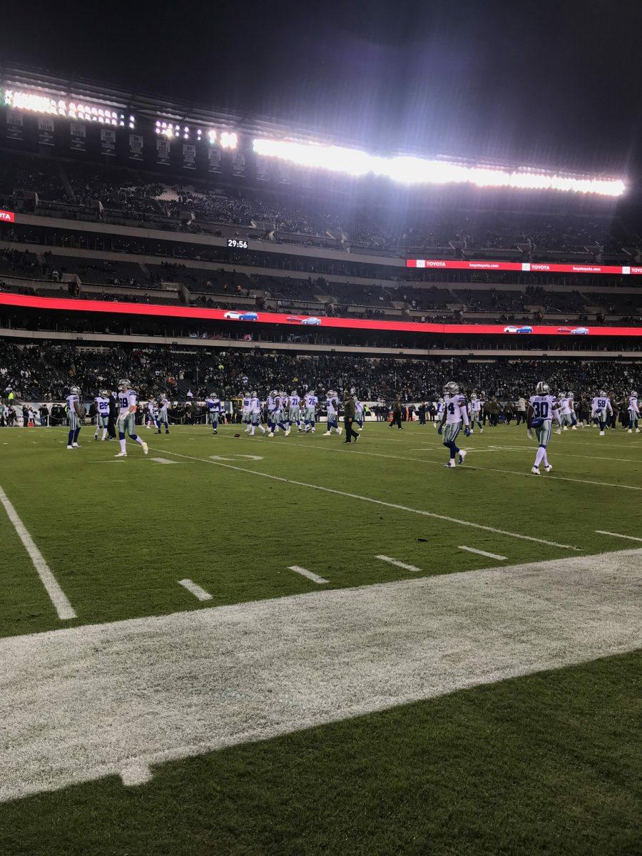 The Dallas Cowboys and Philadelphia Eagles get ready for their game. Photo courtesy of Rebecca Sulzbach. 