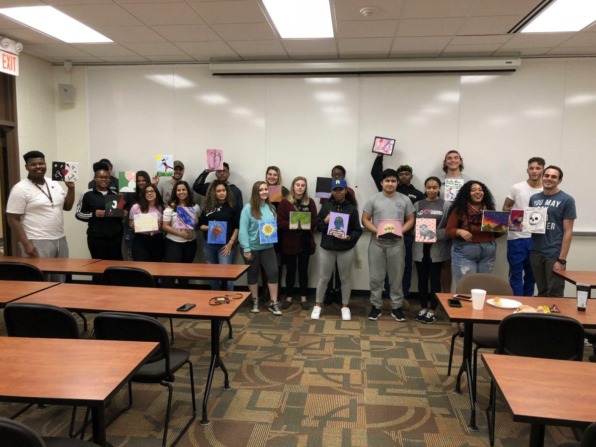 Rowan Students participating in the Psychology Alliance Paint and Cider stress management night this past Friday Nov 2nd. -photo courtesy of Vice President Gianna Visceglia