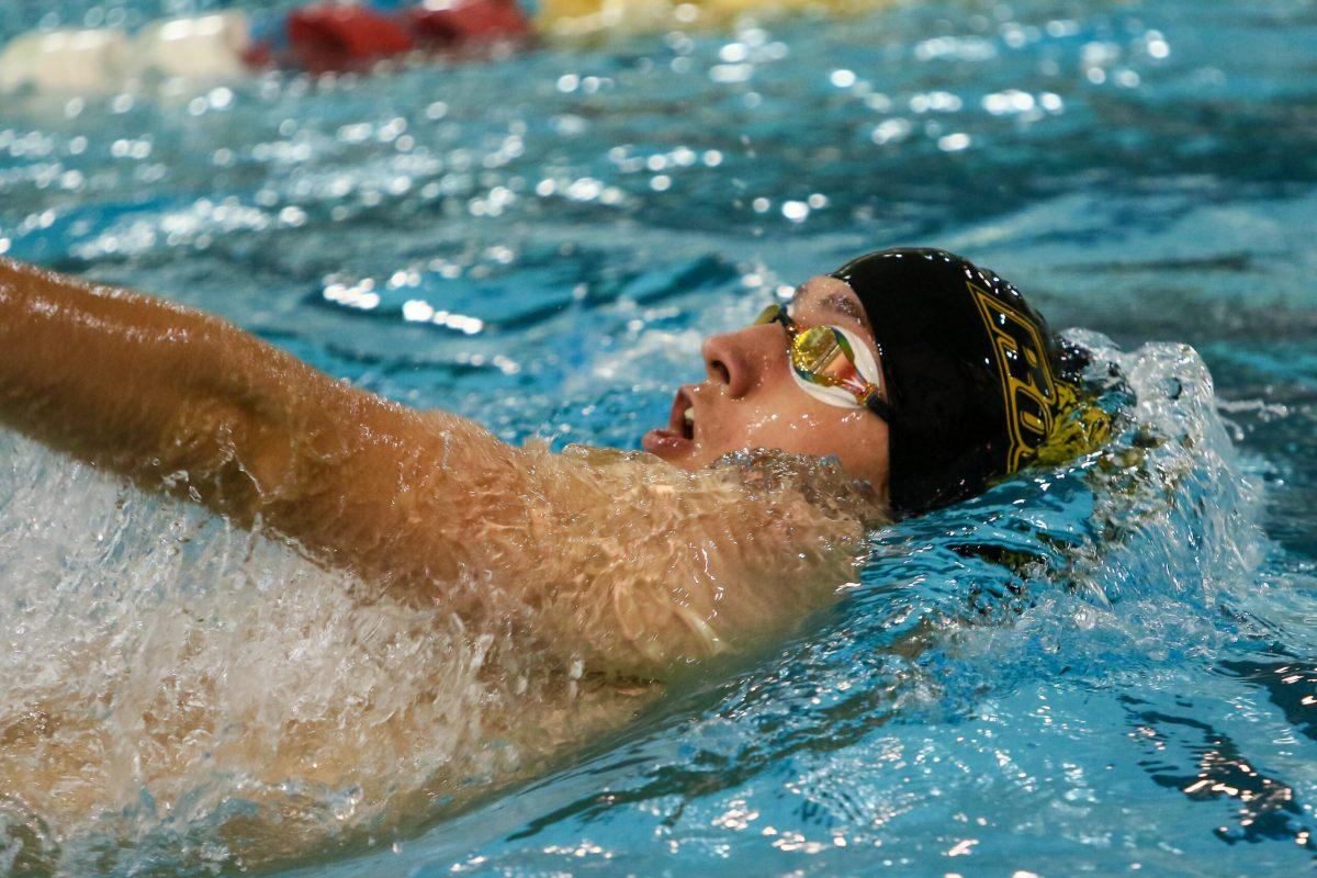 Sophomore Kevin Gillooly broke the WPI Gompei Invitational's record for the 50 free as well as Rowan's record in the 100 backstroke. He made NCAA B-cut in both events. Photo courtesy of Rowan Athletics. 