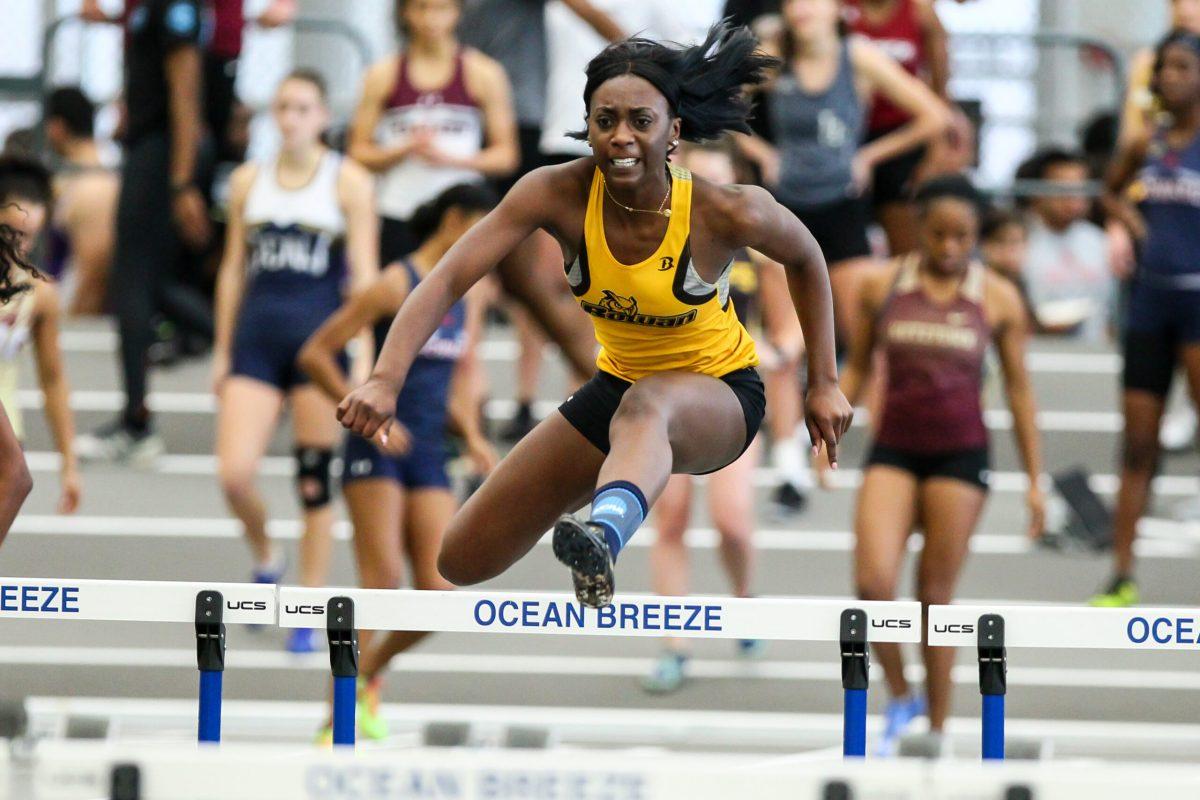 Aspen McMillan competes in an event earlier this year. Photo courtesy of Rowan Athletics