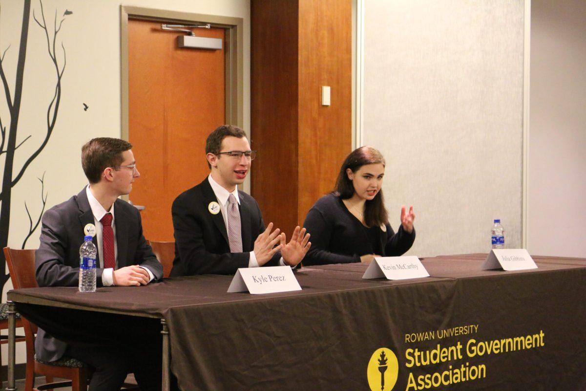 Alternate Student Trustee candidates. Kyle Perez (left), Kevin McCarthy (middle) and Julia Gibbins (right). -Staff writer/Alexander Heller