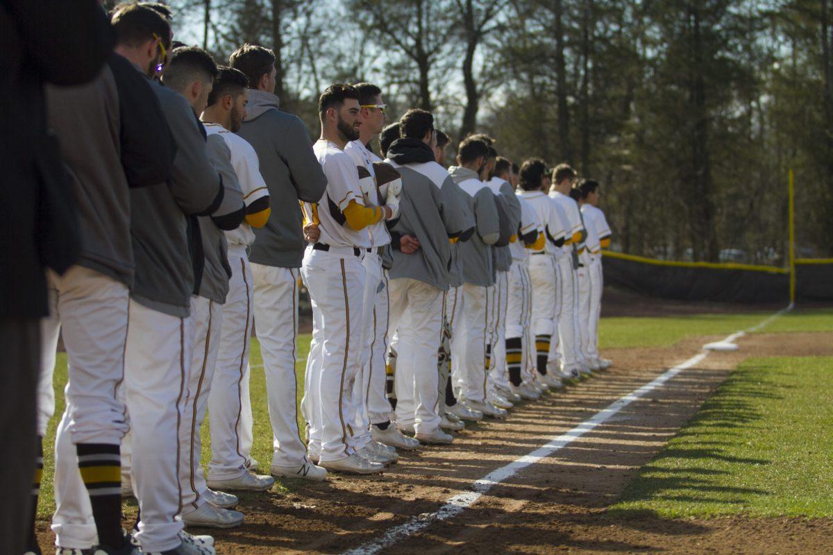 The Rowan baseball team lines up before a game. - File Photo / Miguel Martinez