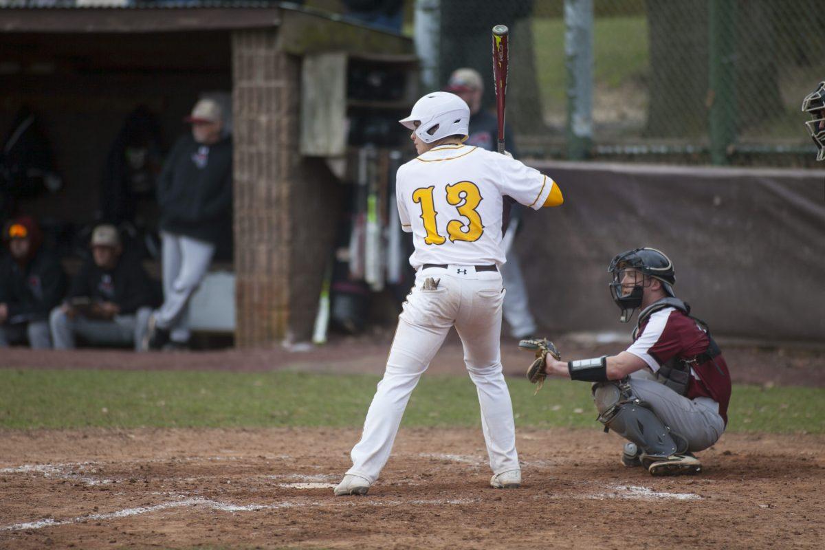 Senior Steven Hewa takes an at-bat in a game last year. He went 2-for-4 against Endicott College during the Florida trip during break. Multimedia Editor/Miguel Martinez