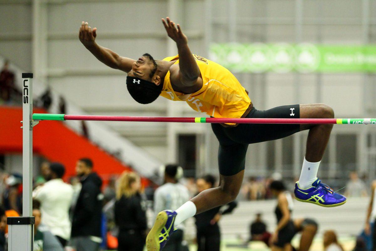 Sophomore Earnest Daniel competes in an indoor event earlier this year. Photo courtesy of Rowan Athletics. 