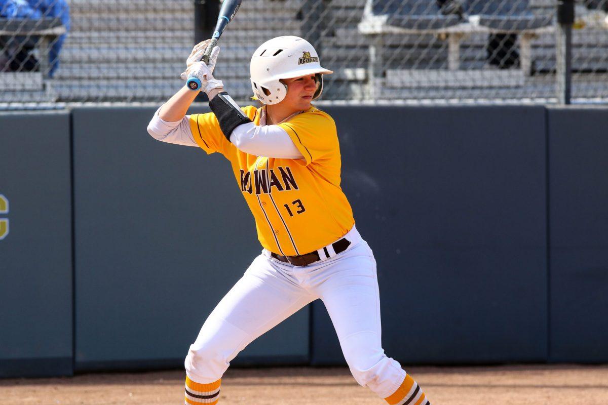 Carly Anderson at the plate in a game earlier this season. Photo/ Rowan Athletics