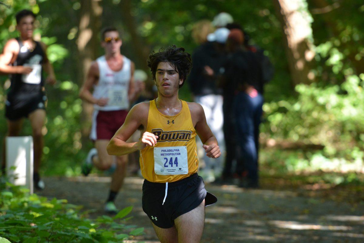 Austin Milou running at the Philadelphia Metro Championships. Photo / Rowan Athletics