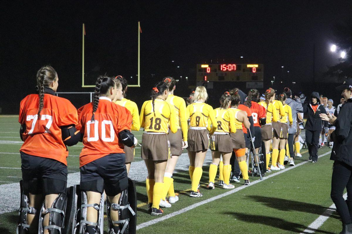 The field hockey team lines up before a game earlier this season. Photo/ Multimedia Editor Dyone Payne.