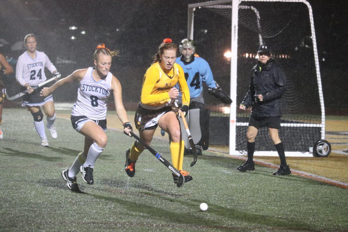 Bridget Guinan chases down a ball in a game against Stockton earlier this year. Photo/ Multimedia Editor Dyone Payne.